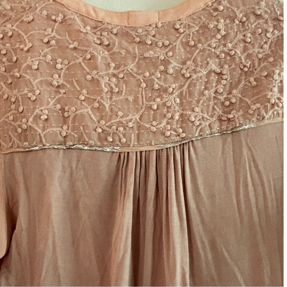 Tiny by Anthropologie Pink Tie Neck Long Sleeve Peasant Blouse Size Medium EUC - Picture 8 of 15